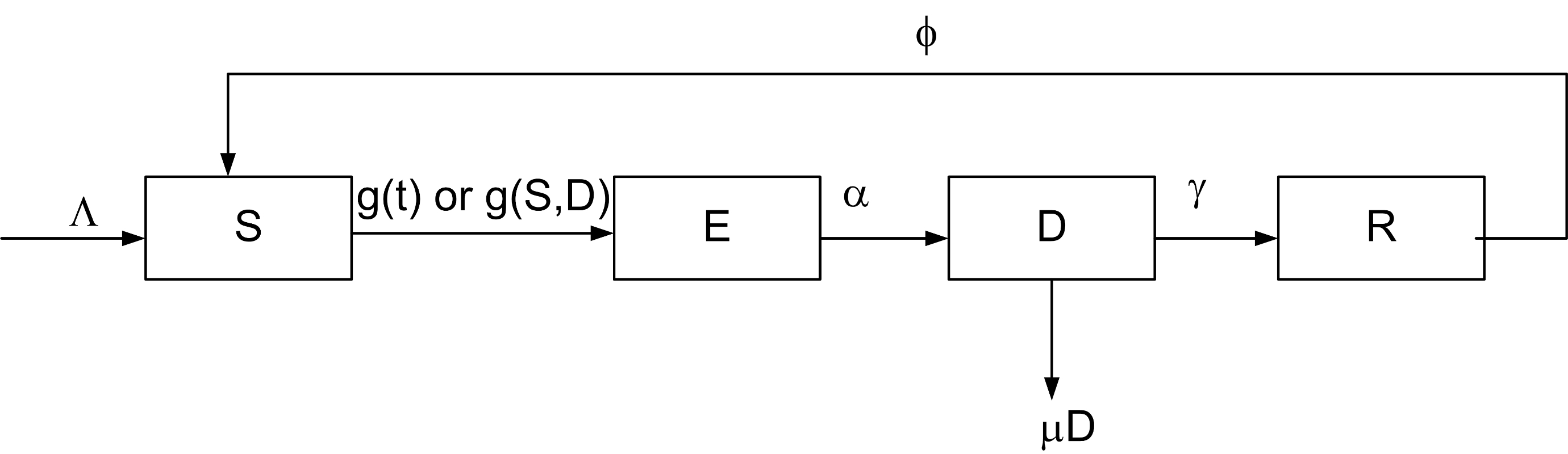 The proposed SEDRS model. S: Susceptible; E: Exposed; S: Doped; R: Recovery.