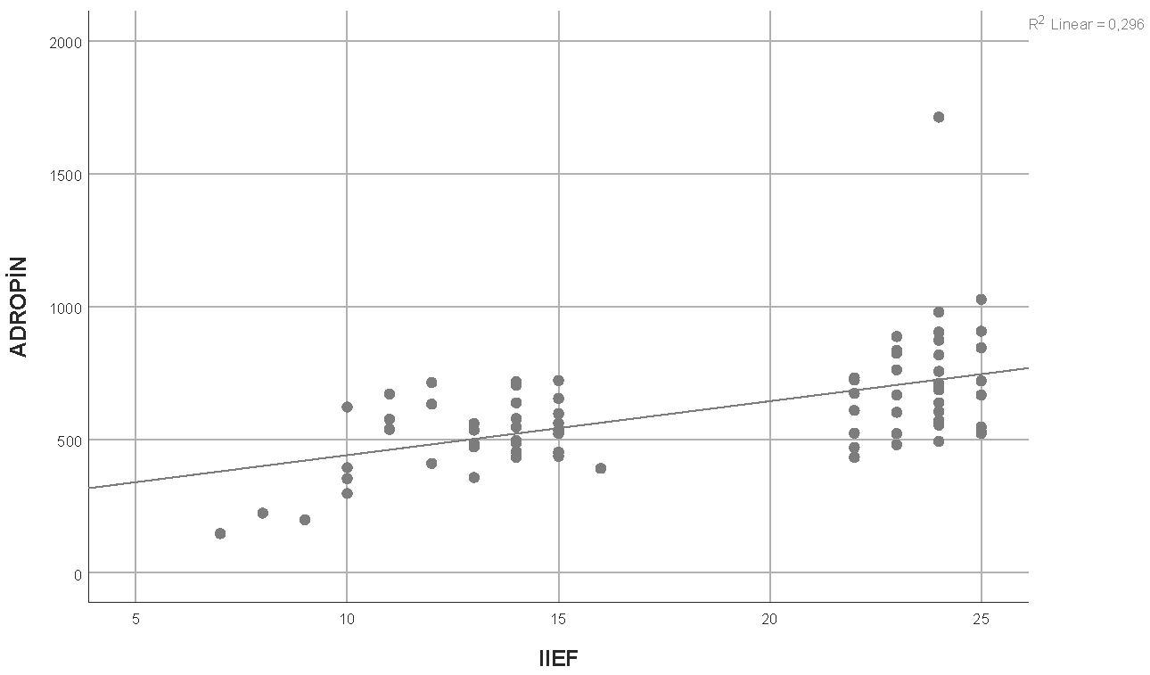 Correlation analysis between serum adropin levels and IIEF-5 scores. IIEF: 
International index of erectile function.