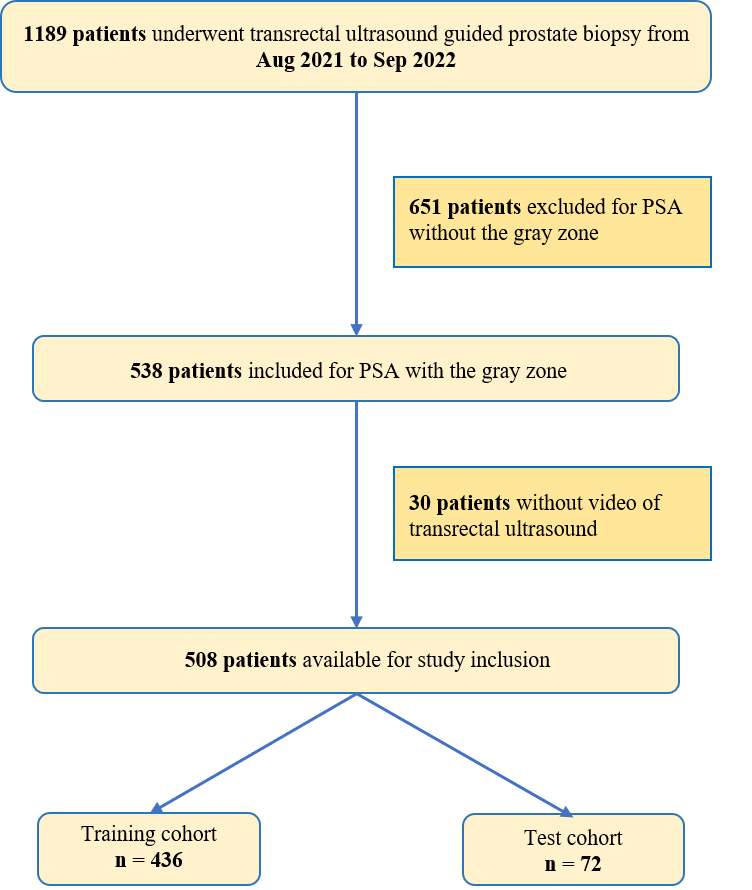 Flowchart of the study 
inclusion and exclusion criteria. PSA: prostate-specific antigen.